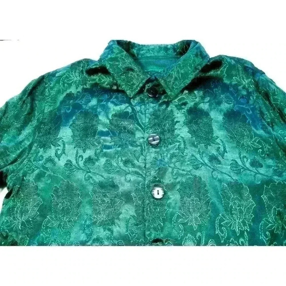 Coldwater Creek reversible shirt shacket jacket Medium brocade embellished green - Picture 10 of 12